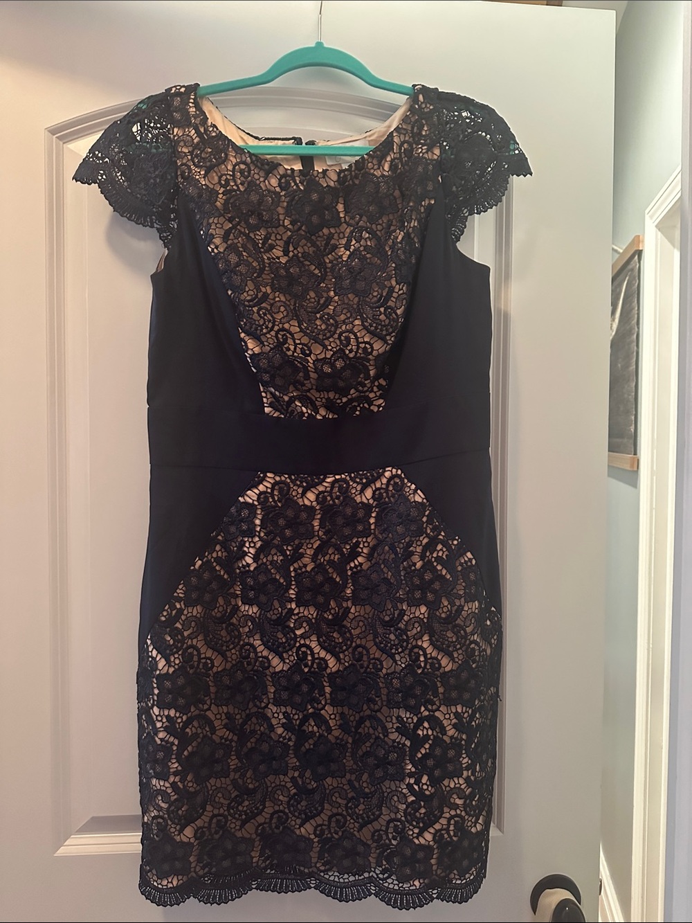 Jessica Simpson Navy Lace Overlay Sheath Dress